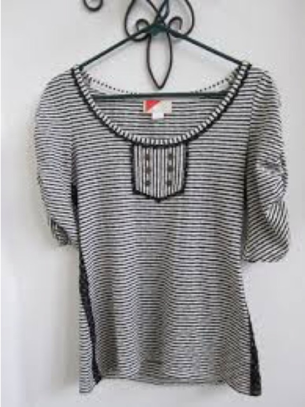 Anthropologie Paper Locket Top Striped Lace Buttons Ruched